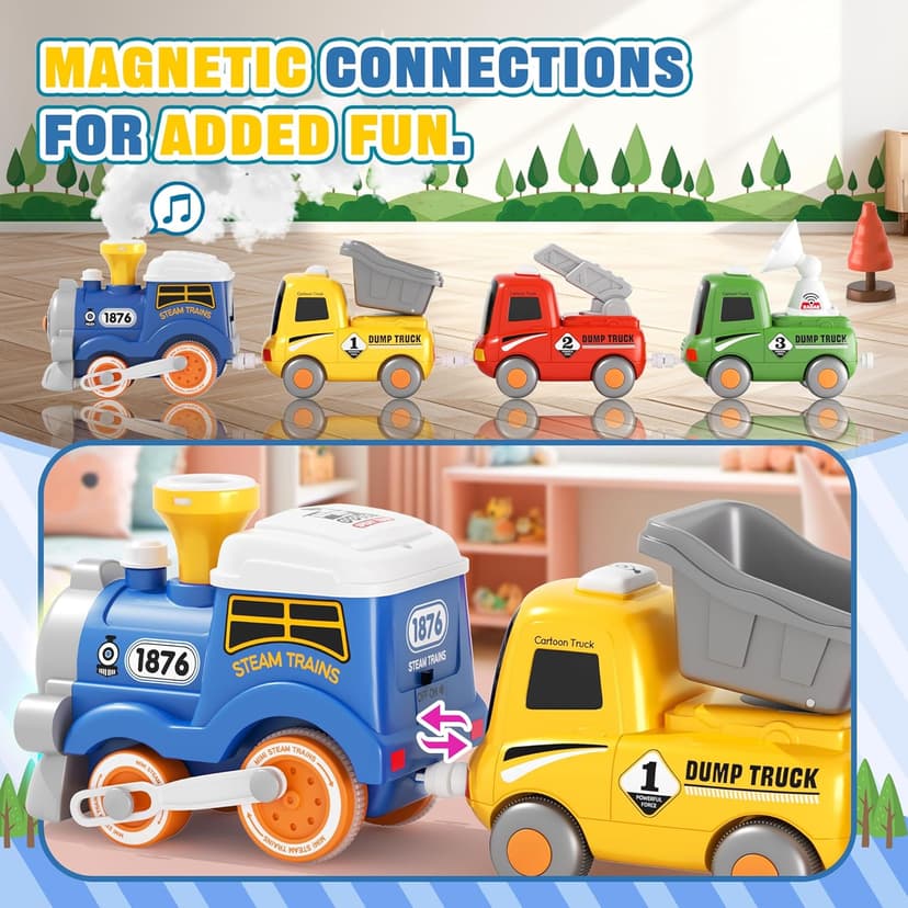 MORECOLL Train Set for Toddlers w/Steam, Music & Lights - First Choo Choo Train for Toddlers, Electric Train Set for Kids, Magnetic Train Toys, Christmas Birthday Gifts for Boys Girls