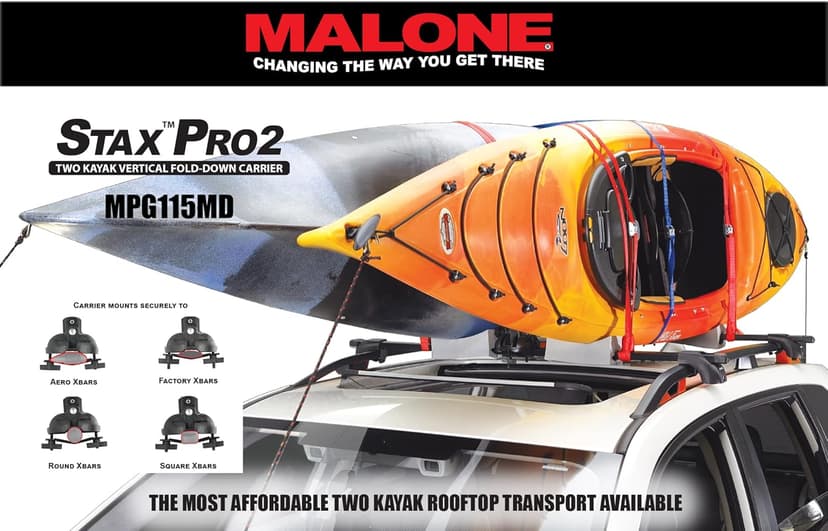 Malone Stax Pro2 Universal Car Rack Folding Kayak Carrier (2 Boat Carrier)