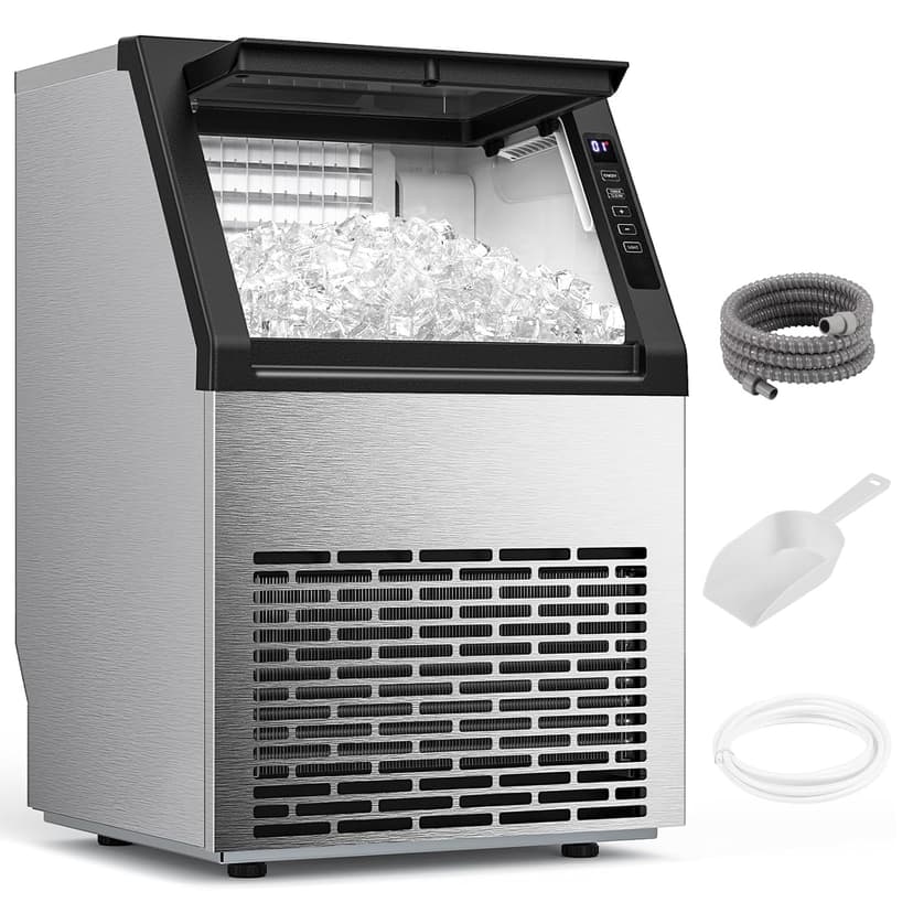 Commercial Ice Maker Machine, 80Lbs/24H Under Counter Ice Maker, Freestanding with Ice Thickness Control & Stainless Steel, 36 Cubes in 15 Mins, 28Lbs Storage Capacity, for Home, Bar, Cafe, Offices