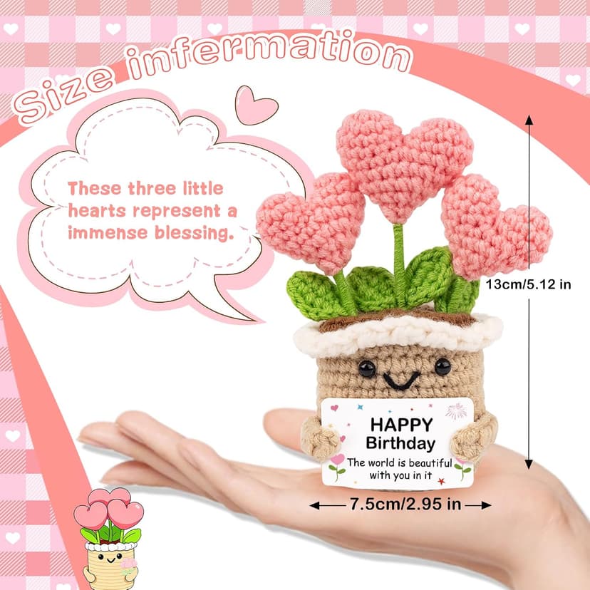 Crochet Birthday Gifts for Women – Inspirational Heart Planter Handmade Happy Birthday Gift for Women,Man,Mom, Sister, Best Friend, Coworker – Unique Gift Ideas for Her, Him, Birthday Decorations B0GWJBYTBJ