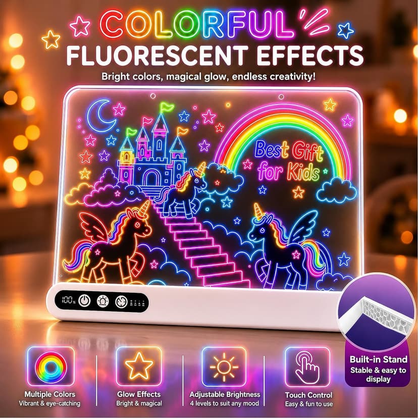 Led Drawing Board with 14 Light Effects,16" Rechargeable Glow Doodle Led Note Board with Colorful Markers,Neon Art Dry Erase Doodle Glow Drawing Tablet,Chritmas Birthday Festival Gifts for Kid (White) B0H1HPZ583