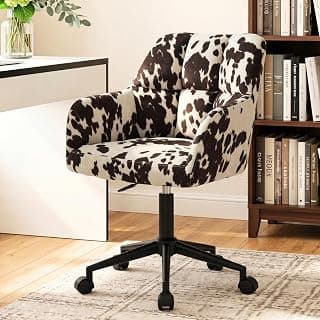 CIMOTA Cow Print Office Chair with Wheels, Height Adjustable Swivel Desk Chair with Arms & Mid Back, Comfy Fabric Vanity Computer Chair for Home Office/Living Room/Bedroom