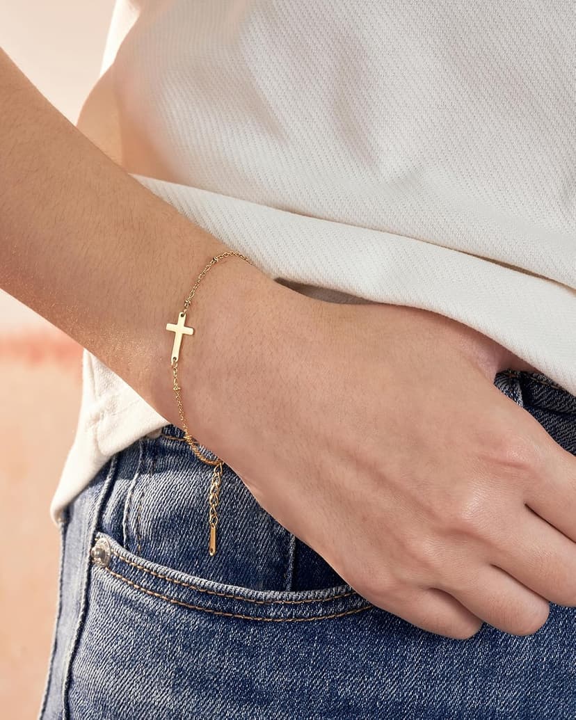 Religious Gifts Adjustable Dainty Cross Bracelet, Easter, Mother's Day, Christmas, Birthday, Lobster Clasp, 6.5" + 2" Tarsus Cross Bracelet for Women, Christian Gifts for Women B0FY3CMRT7