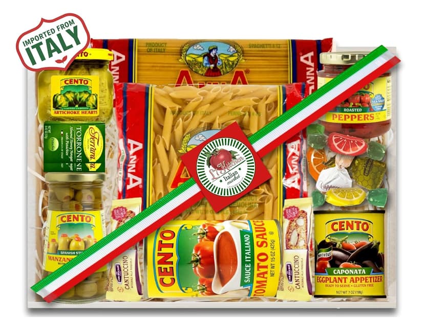 Family Style Imported Italian Gift Basket with Pasta, Sauce, Antipasto and More