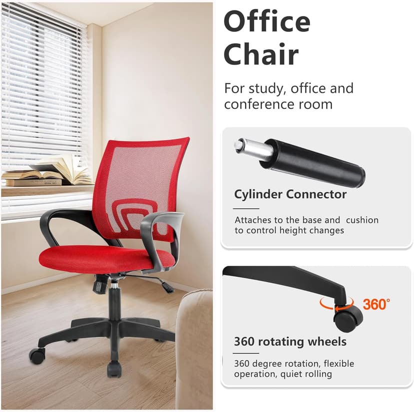 PayLessHere Home Office Chair Desk Computer Chair Adjustable Ergonomic Chair Lumbar Support Armrest Executive with High Density Mesh 360 Degree Swivel Chair for Adults Chair (Pack of 1, Red)