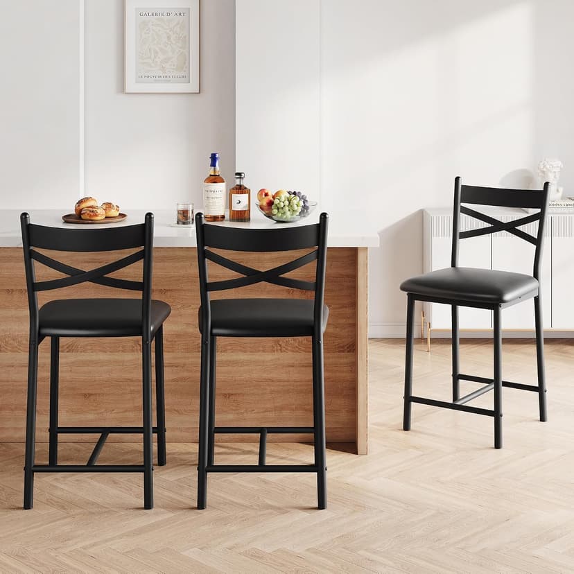 IDEALHOUSE 26 Inch Bar Stools Set of 4, Upholstered Bar Chairs with Back, Thick Cushion, Counter Height Barstools for Kitchen Island Apartment Counter Bar (4)