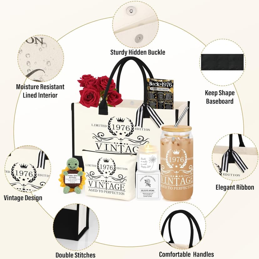 40th 50th 60th Birthday Gifts for Women Tote Bag Birthday Gifts Set for Mom Wife Sister Grandma Birthday Gifts for Her