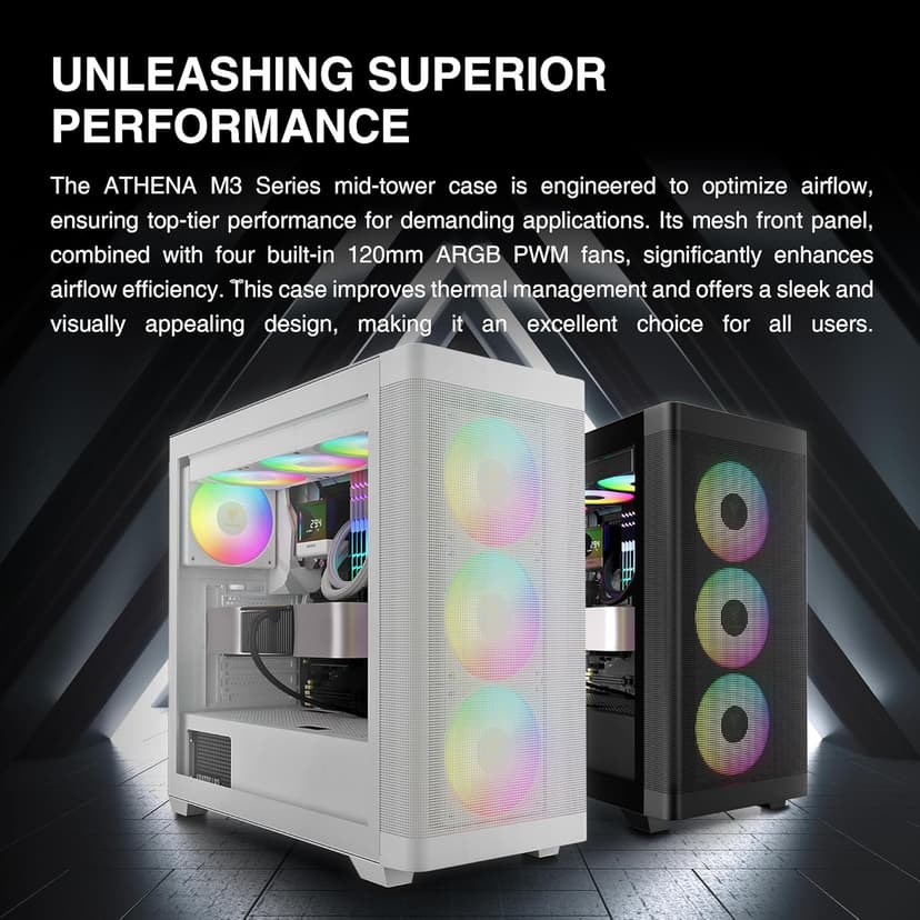 GAMDIAS White ATX Mid Tower Computer Case Tempered Glass, Gaming PC Case Support Dual 360mm AIO/Radiator, 7x120mm Case Fans (4X 120mm Built-in), 420mm GPU/VGA, USB3.0X 2, Type C x1, 170mm CPU Cooler