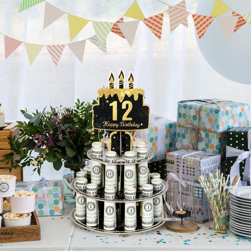 Crafterlife Birthday Cash Cake for Birthday Gifts, Money Holder Stand Ideas for Give Cash Gift, Surprise Personalized Money Box with 0-9stickers Variable Age for Her Him Birthdays Party Decorations B0F4QKKMNL