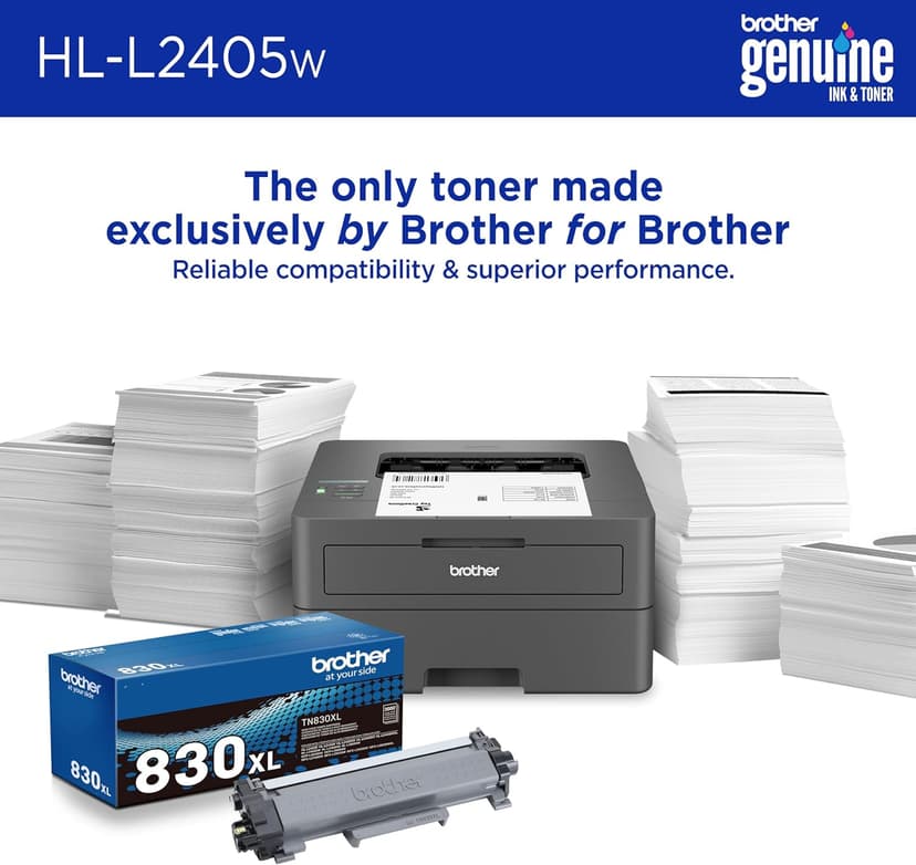 Brother HL-L2405W Wireless Compact Monochrome Laser Printer with Mobile Printing, Black & White Output | Includes Refresh Subscription Trial(1), Works with Alexa