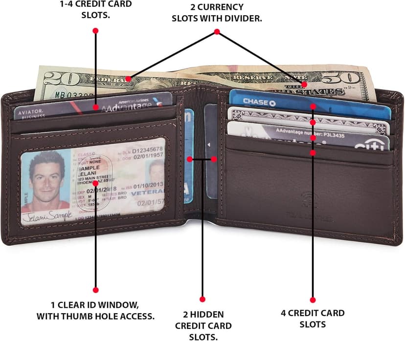 Wise Owl Accessories Real Leather Mens Bifold Wallet RFID Blocking Slim Minimalist Front Pocket - Thin & Stylish with ID Window in Gift Box (Nappa, Chocolate)