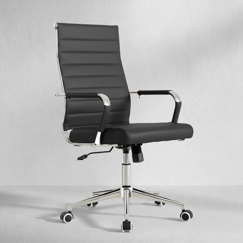 Okeysen Office Desk Chair, Ergonomic Leather Modern Conference Room Chairs, Executive Ribbed Height Adjustable Swivel Rolling Chair for Home Office. (Black)