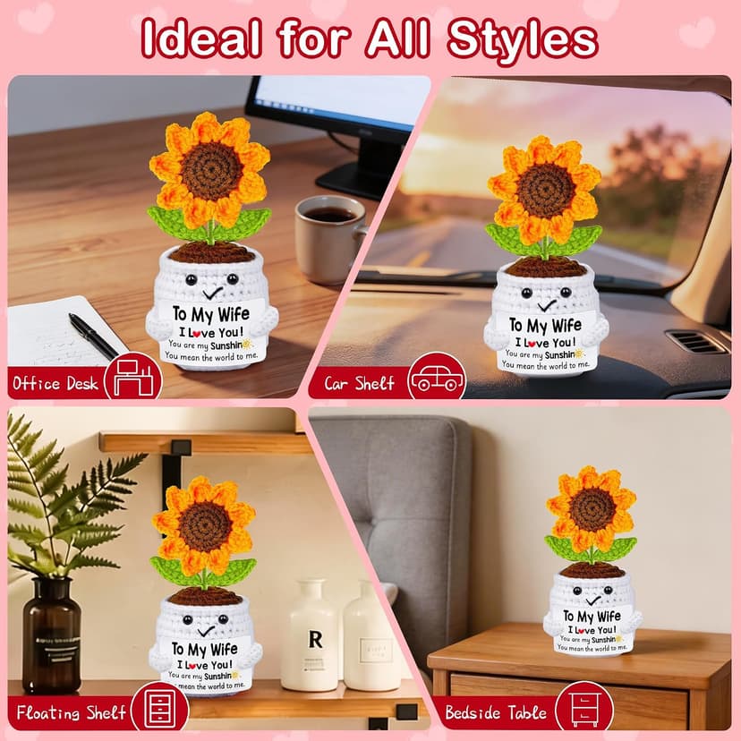 Gifts for Wife Her from Husband, To My Wife Handmade Crochet Mini Sunflower Doll, Valentines Anniversary Wedding Birthday Romantic Gifts for Women Her, Mothers Day I Love You Cute Sweet Gift for Wifey B0FBGBBDMK