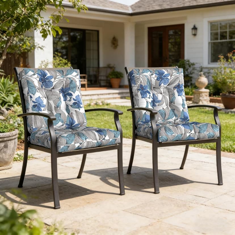 LVTXIII Outdoor Low Back Chair Cushions, Seasonal Replacement Adirondack Chair Cushion with Ties, Patio Waterproof Seat Cushions for Home Garden Use, 21 W x 21 D, Set of 2, Clemens Noir Blue
