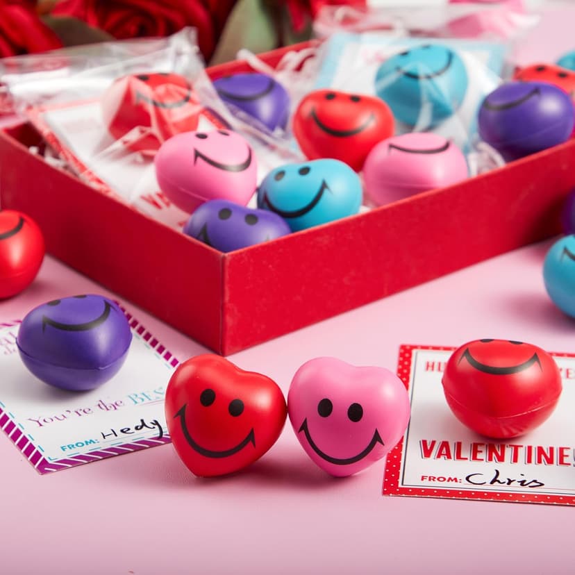 JOYIN 28 Packs Heart Shape Stress Ball with Cards Stress Relief Fidget Toy for Valentine Party Favors, Classroom Prize Supplies, Valentine’s Greeting Cards, Valentine Exchange Gifts