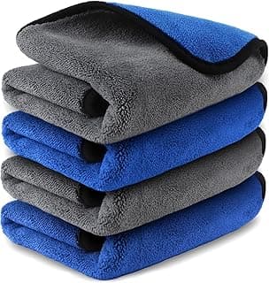 Airlab Microfiber Towels for Cars Wash Drying Thick Plush Cleaning Cloth Auto Detailing Super Absorbent for Interior & Exterior Lint Free, Streak Free, 16" X 16", 800 GSM, Pack of 4