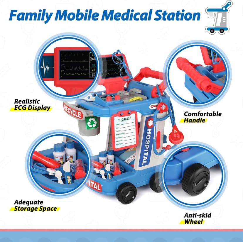 Kids Doctor Playset with Cart, Costume & Stethoscope, Role Play, Pretend Play Medical Toys, Birthday Gift Liberry Toddlers Doctor Kit Toy for Girls Boys Ages 2 3 4 5, Blue B0BYNC6XMQ