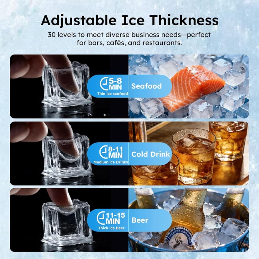 Commercial Ice Maker Machine, 680LBS/24H Ice Production with 560LBS Storage Bin, Industrial Ice Machine with Self-Cleaning, 12 Adjustable Ice Thickness Levels, Stainless Steel