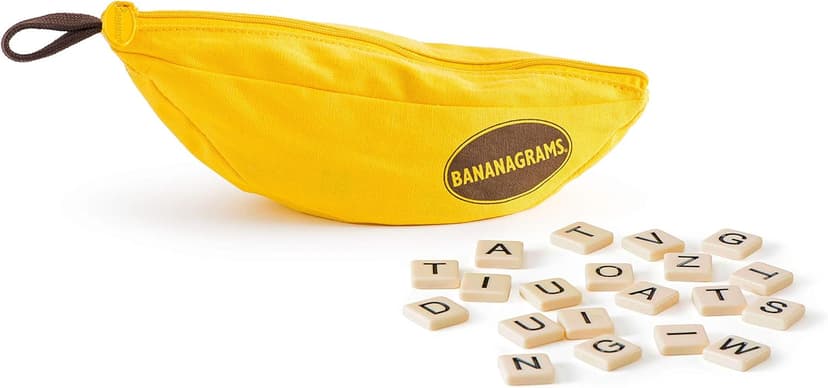 Bananagrams Classic Word Game – Fast-Paced Spelling & Anagram, Family & Travel Game , 144 Letter Tiles in Portable Banana Pouch, 1–8 Players, Educational Wordplay Fun for Ages 7+