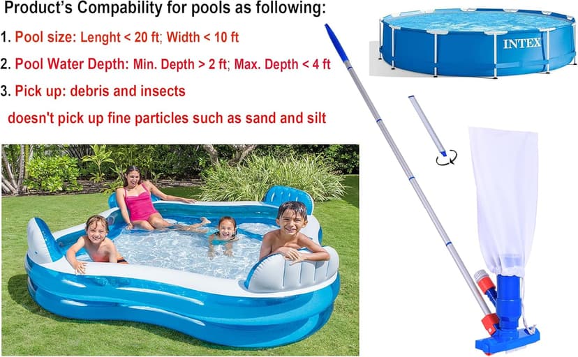 Jet Vacuum W/ 6 Section Poles of 57" for Frame Aboveground/Inflatable Pool Spa, No Electric Power Needed, Use Garden Hose Water Pressure to Vacuum (A Telescopic Pole Can Be Used with This Vacuum)