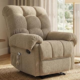 Comfy Recliner Chair for Elderly Seniors Adults, Overstuffed Manual Recliner, Ergonomic Back Pain Relief w/Pockets, Reading Apt Bedroom Living Room, Birthday Gift, Camel