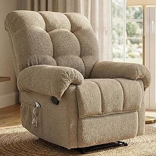 Comfy Recliner Chair for Elderly Seniors Adults, Overstuffed Manual Recliner, Ergonomic Back Pain Relief w/Pockets, Reading Apt Bedroom Living Room, Birthday Gift, Camel