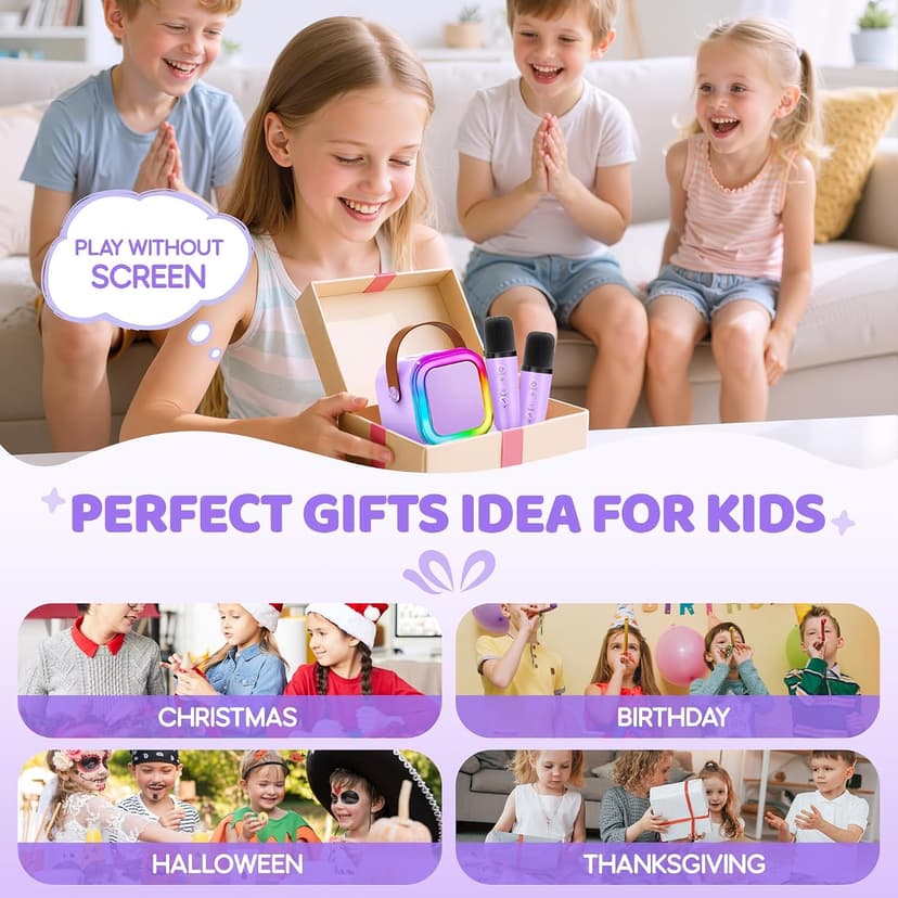 Mini Karaoke Machine for Kids, 2025 TOP Toys Christmas Birthday Gifts Ideas for Girls Ages 4, 5, 6, 7, 8, 9, 10, 12+ Years Old, Portable MP3 Player with 2 Wireless Mics for Party