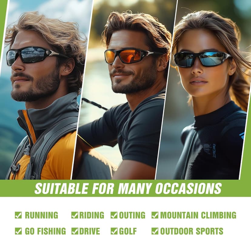 Foliful 3 Pack Polarized Sports Sunglasses for Men, Mens Sunglasses Wrap Around UV400 Protection for Cycling Fishing Driving
