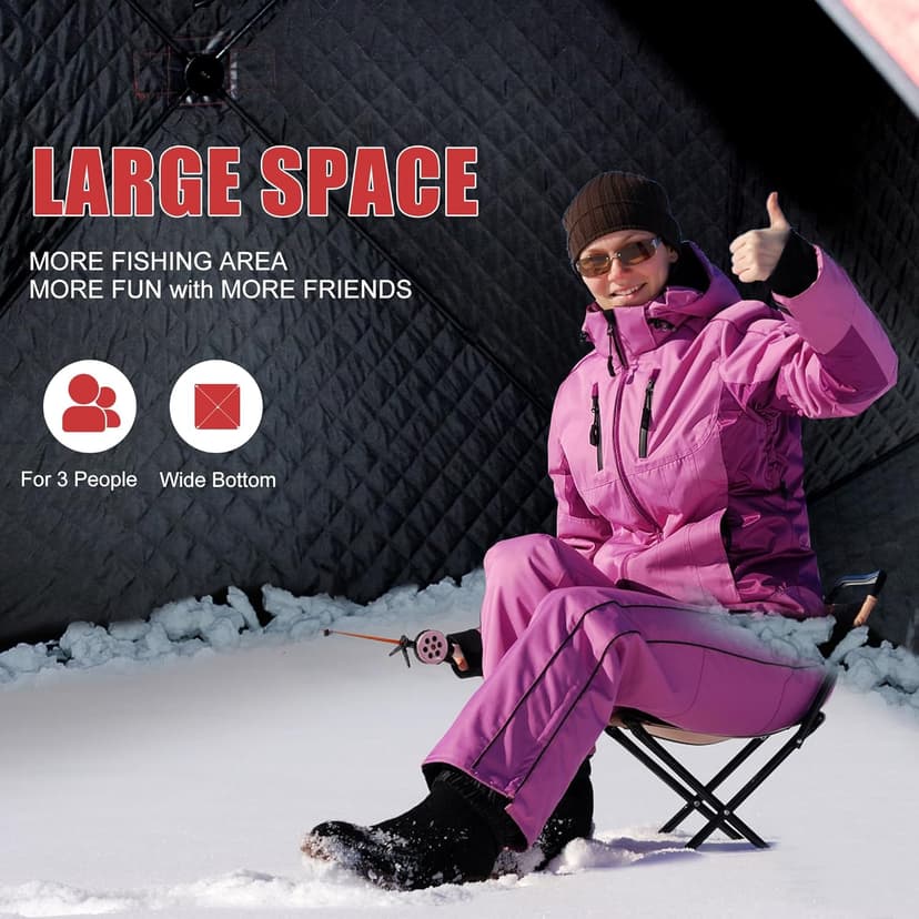 ShedOFF 300D/600D Insulated Ice Fishing Shelter 2-3 Person, Wide Bottom Windproof Pop-up Ice Fishing Tent, Thermal Portable Ice Shanty Ice Shack
