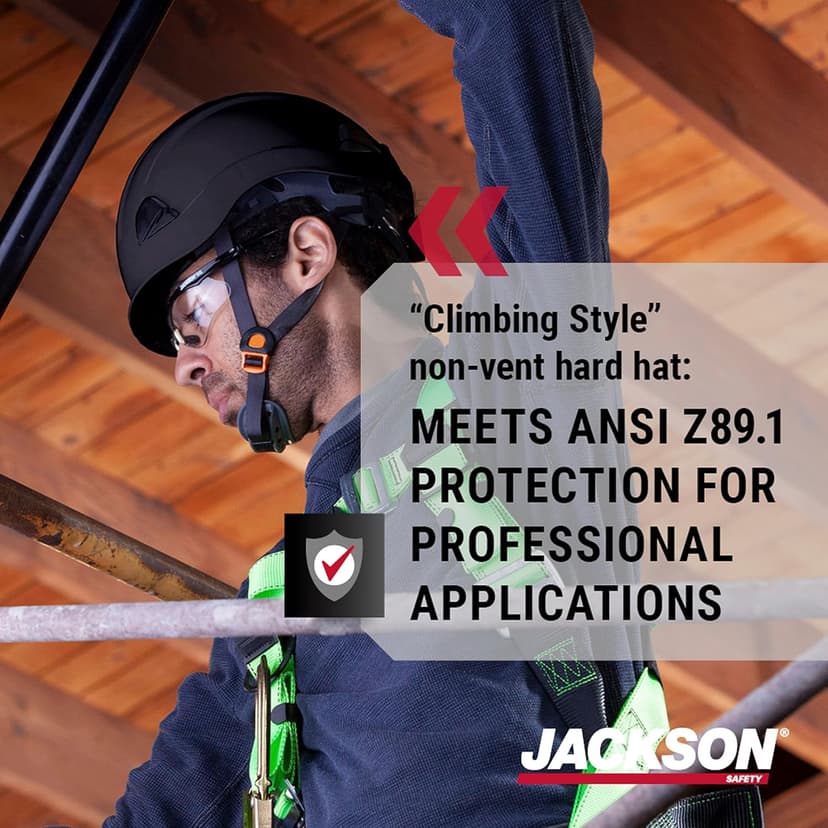 Jackson Safety CH300 Climbing-Style Hard Hat - Non-Vented Construction Helmet with Chin Cup - ANSI Z89.1 & OSHA Compliant - (Multiple Colors)