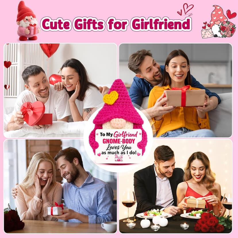 Cute Handmade Crochet Gnome Gift for Girlfriend Gf Her Women Birthday Anniversary National Girlfriends Day Romantic Gifts Gifts for Girlfriend Birthday Christmas - Sweetest Day Gf Gifts B0H3B3LP27