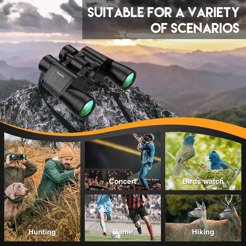 Sogries 10x50 Binoculars for Adults High Powered Waterproof Compact Binoculars for Bird Watching Travel Low Light Vision Hunting Stargazing Concert Sports Long Range Birding Binocular Gift for Him