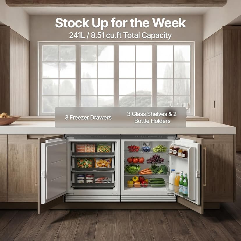 Ca'Lefort 48'' Panel Ready Refrigerator Bundle, Built-in Panel-Ready Fridge with Freezer Perfect for Kitchens -11°F-46°F Precise Freeze Control Reversible Door (Panel Not Included)