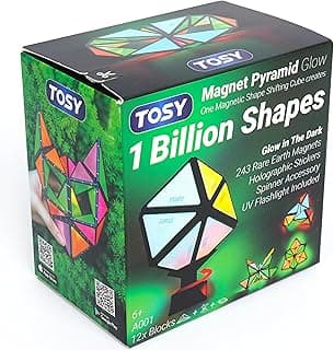 TOSY Magnet Pyramid Glow - 1 Cube Transforms into 1 Billion Shapes, 15 pcs (12 Puzzle pcs & 3 Accessories), 243 Magnets, Glowing, Christmas Stocking Stuffers Gift for Kids, Creative Puzzle STEM Toy