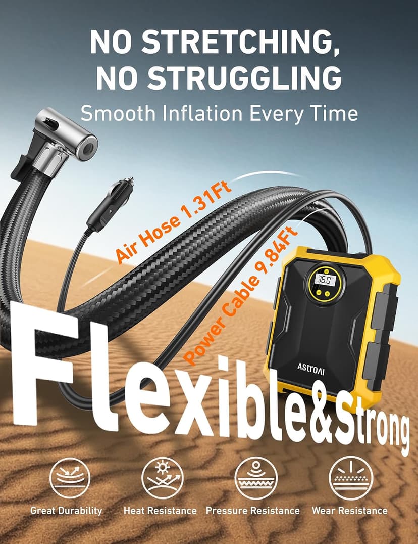 9.8Ft Cord Digital Gauge Auto ShutOff LED Light Fast Inflation Air Pump for Car Tires Bike Ball Motorcycle Inflatables Yellow AstroAI Tire Inflator Portable Air Compressor 12V DC Integrated Storage B097B6X669
