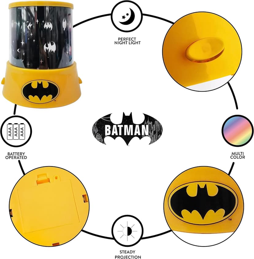 Idea Nuova Batman Color Changing Kids Lamp and Nightlight,LED Projection Light for Bedroom Décor, Superhero Night Lamp for Boys & Girls