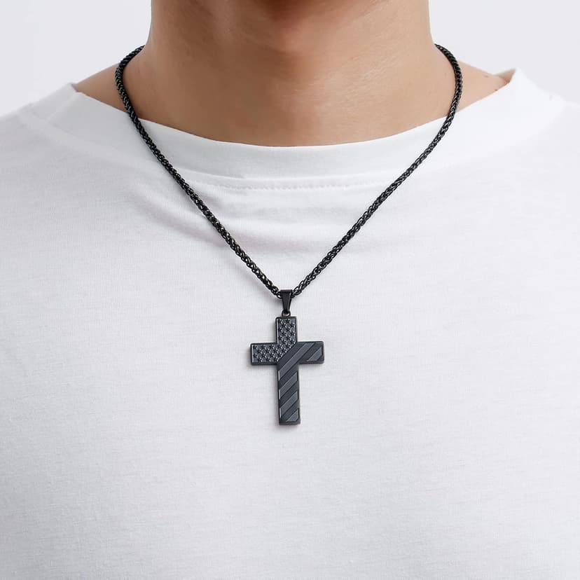DuoDiner 18+2" Cross Necklace for Men Boys Christian Confirmation Gifts B0B96PLBQQ