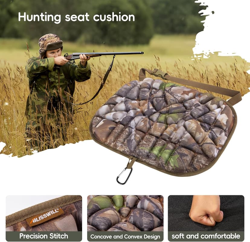 BLISSWILL Hunting seat Cushion，Stadium Cushion，100% Memory Foam Silent Lightweight for Camping, Hunting, Fishing，Camping，Outdoor