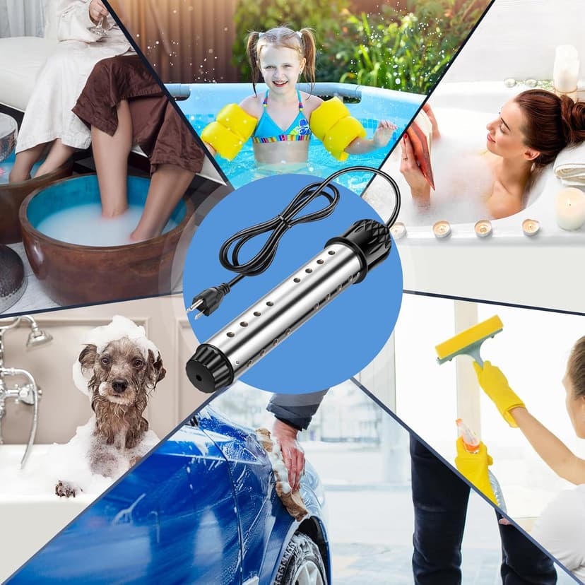 Portable Water Heater 2000W, Pool Heater - Immersion Heater with Digital Thermometer, Upgraded Magnesium Oxide Heating for Fast Heating, for Small Pools, Bathtubs, Buckets, Tanks