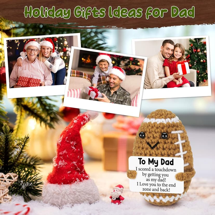Dad Gifts from Daughter Son Wife, Positive Handmade Crochet Dad Birthday Gift, Funny Cute Small Gifts for Dads, I Love You Girl Papa Gift Idea, Unique Doll for Step-Dads Football