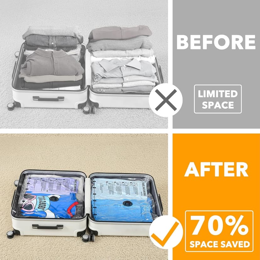 SpaceAid Travel Vacuum Bags for Luggage with Electric Pump, 24 Pack Vacuum Seal Bags for Clothing Travel, Space Saver Compression Bag for Backpack and Suitcase