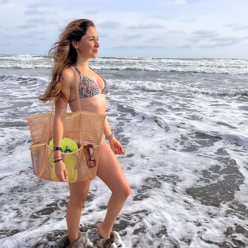 Tainehs Beach Bag - Mesh Tote Bag Beach Vacation Clothes for Women Pool Bag for Travel Pool Family Cruise Essentials 2026