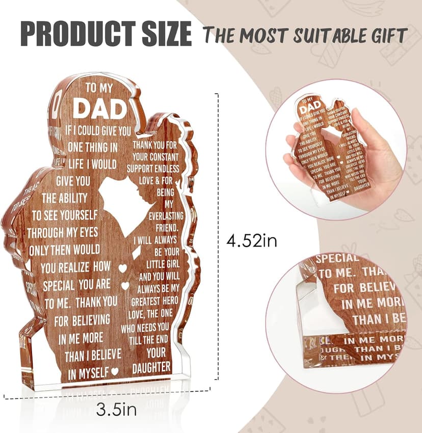 Dad Gifts from Daughter Dad Birthday Gift from Daughter - Christmas Best Dad Ever Gifts Idea Daddy Bpnus New Dad Gift Father's Day Valentines Easter Desk Decor Acrylic Plaque Sign