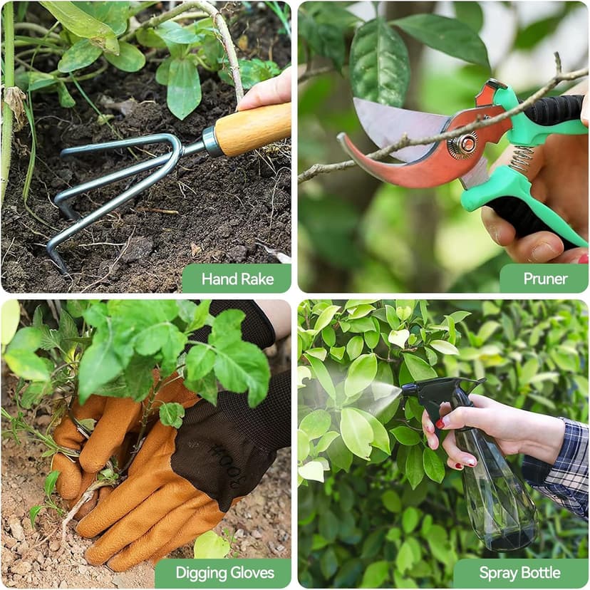Rust-Resistant Steel Garden Tool Sets for Women, Men, Durable, Ergonomic Wooden Handle, Idea for Planting Work Grenebo Heavy Duty Gardening Tools with Handbag, Gardening Gifts for Women B09F9C3KFS