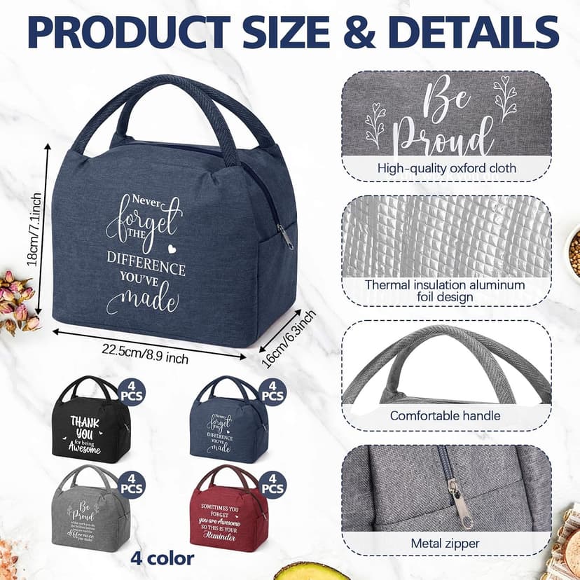 Insulated Lunch Bag, Reusable Leakproof Tote Box, Inspirational Thank You Gift, Teacher Coworker Volunteer Customer Nurses 16 Pcs Christmas Employee Appreciation Gift Bulk Team Staff Classic B0GHNFCD4H