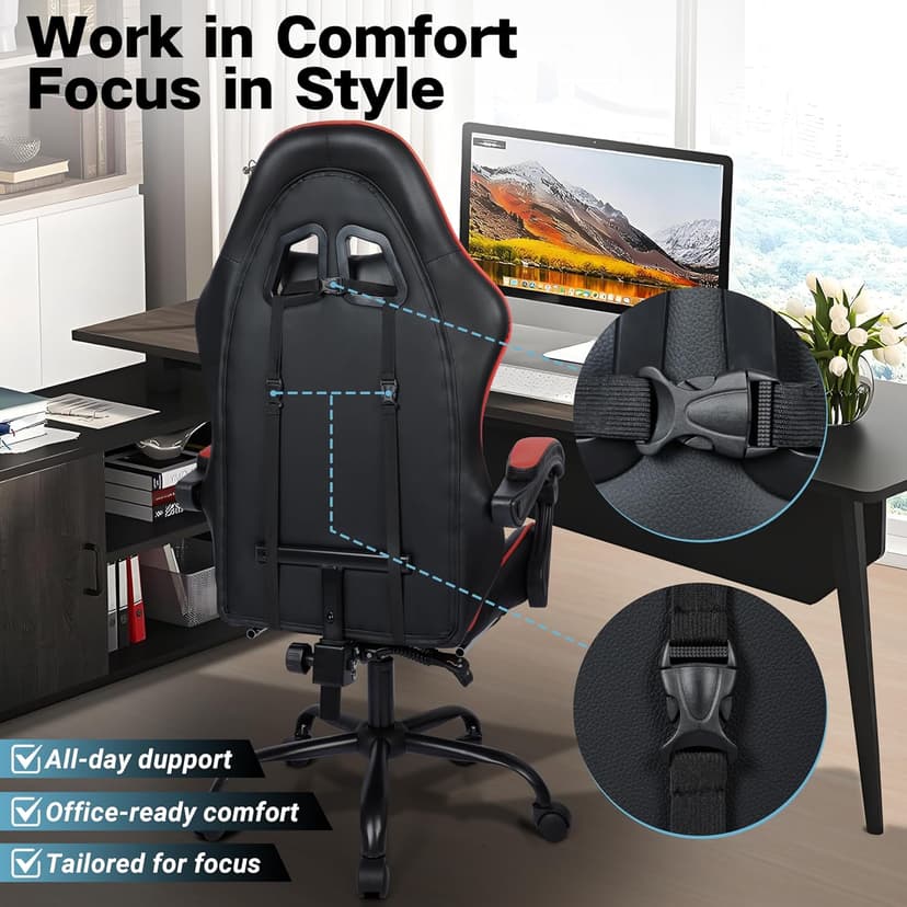 Gaming Chair with Footrest and Lumbar Support, Height Adjustable Chair with 360°Office Desk Chair,Heavy Duty 330lbs Computer Chair for Adults
