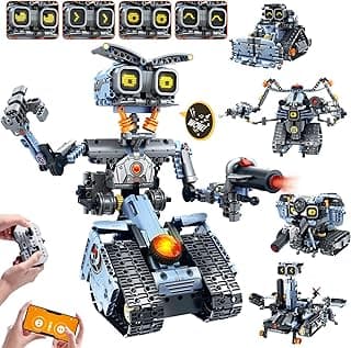 Changeable LED Eyes Robot Building Set- 5 in 1 Remote & App-Controlled Robotic Building Block RC Elephant/Bulldozer/Tank/Tracked Model Kit Toys Gift for Kids Boys Girls Teens Age 12+ Years Old