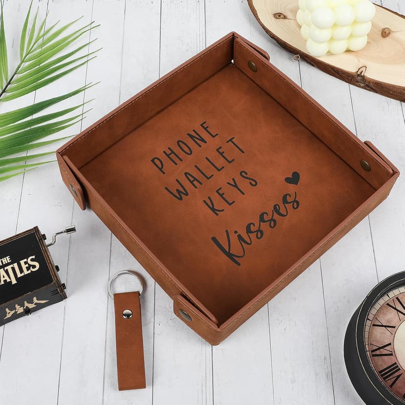 Gifts for Boyfriend, Husband, Romantic Gifts for Him, Mens Birthday Gifts Idea - Premium PU Leather Valet Tray - Best Mens Gifts for Birthday Anniversary