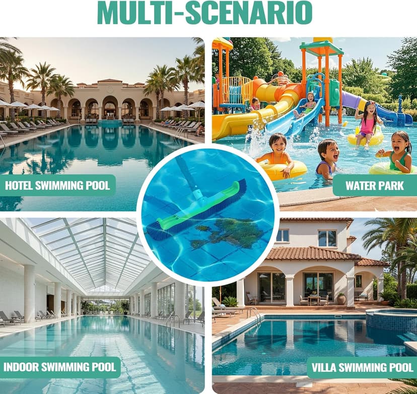 18" Pool Brush Head for Cleaning Swimming Pool Walls, Curved Ends High-Efficiency Scrub Brush for Tile, Fiberglass, Flooring and Vinyl Pools, Fits Φ1.25” Poles (Green & Black)