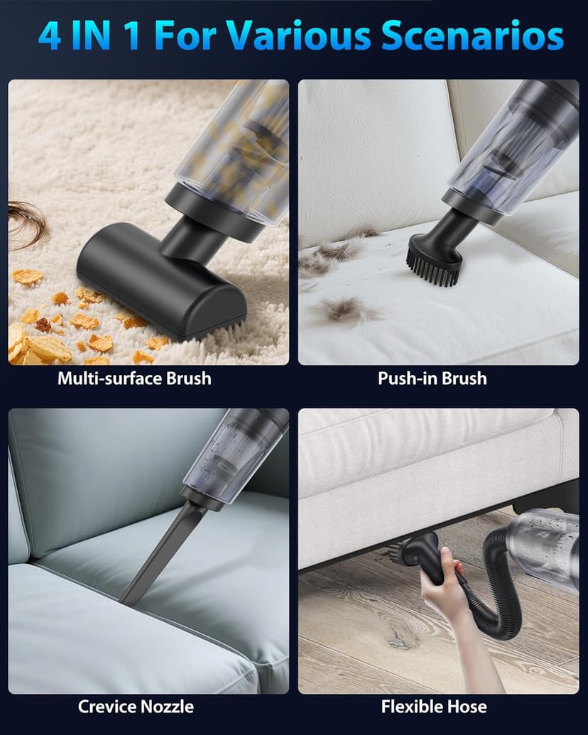 XenonLab Handheld Vacuum Cordless 1.1 Pounds Car Vac 10000PA Hand Held Vacuums 4-in-1 Hand Vac Cordless Rechargeable HEPA Filter Large Capacity Dust Cup for Car Office Home Pets Hair (Gray)